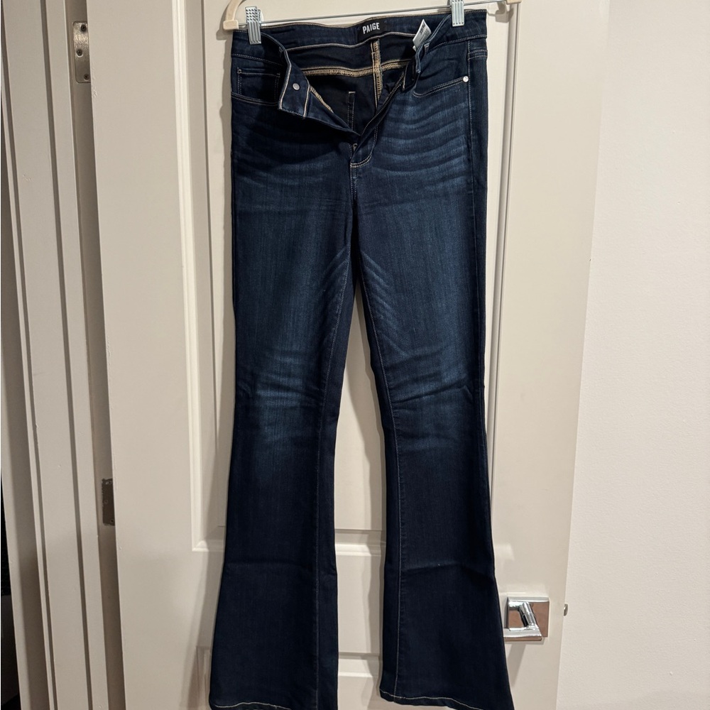 PAIGE women’s high rise bell canyon dark denim boot cut jeans